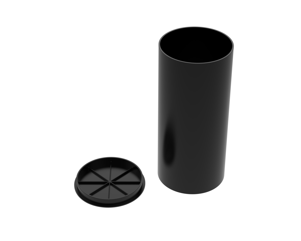 Black Backwater valve and plug on a white background