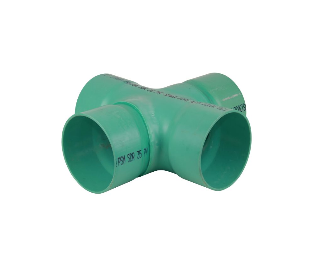 Solvent Weld SDR35 Sewer Fittings Cross Tee (HxHxHxH) on white background