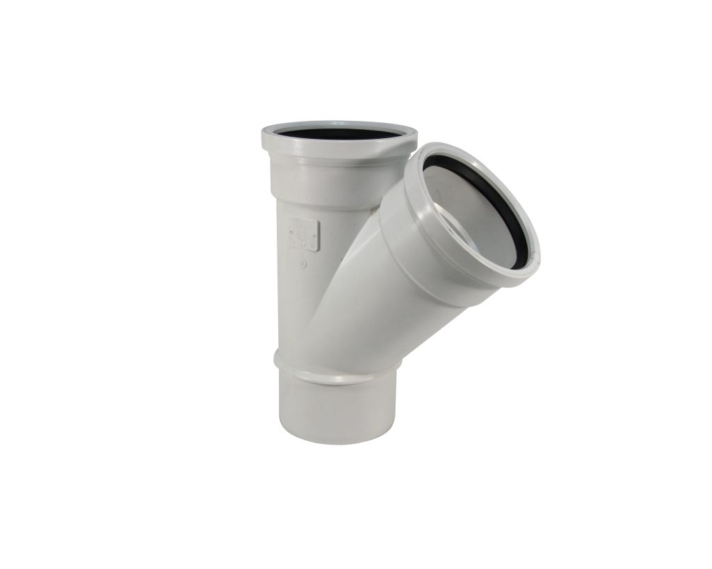Trench Tough Plus Gasketed SDR35 Sewer Fittings 45° Wye (SxGxG) on white background