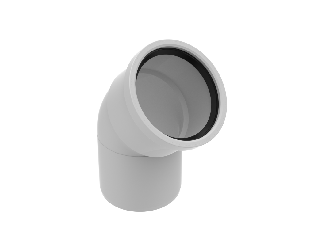 Trench Tough Plus Gasketed SDR26 Heavy Wall Sewer Fittings 45° Extended Elbow (SxG) on white background