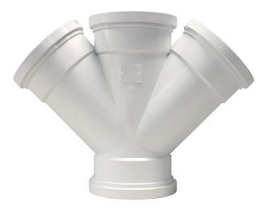 Trench Tough Plus Gasketed SDR35 Sewer Fittings Double 45° Wye (GxGxGxG) on white background