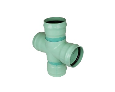 Trench Tough Plus Gasketed SDR26 Heavy Wall Sewer Fittings Cross Tee (GxGxGxG) on white background