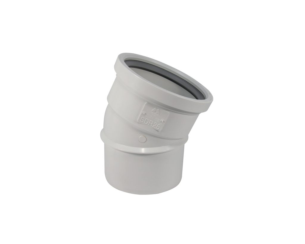 Trench Tough Plus Gasketed SDR26 Heavy Wall Sewer Fittings 22½° Elbow (SxG) on white background
